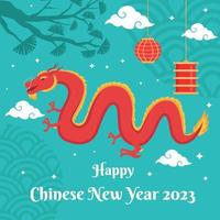 feliz año nuevo chino 2023 en diseño plano con un dragón vector