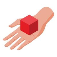 Take red cube icon, isometric style vector