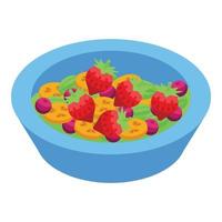 Strawberry fruit salad icon, isometric style vector