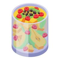 Glass fruit salad icon, isometric style vector