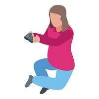 Girl playing joystick icon, isometric style vector