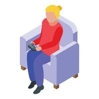 Girl gamer joystick icon, isometric style vector