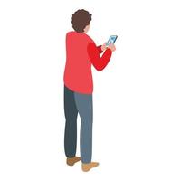 Boy using smartphone icon, isometric style vector