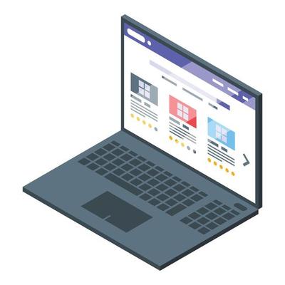 Online rent laptop icon, isometric style