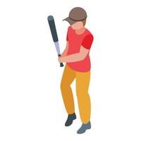 icono de niño jugando béisbol, estilo isométrico vector