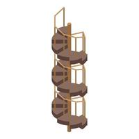 Wood spiral staircase icon, isometric style vector