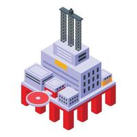 Sea drilling rig factory icon, isometric style vector