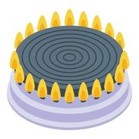 Yellow burning gas stove icon, isometric style vector