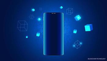 Abstract phone and Square Box Concept Digital Technology Futuristic Modern Cryptocurrency Blockchain Connection Network On blue Background vector