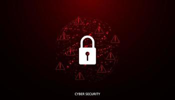 abstract dot network circle digital cyber security padlock connection and communication futuristic on red background. vector