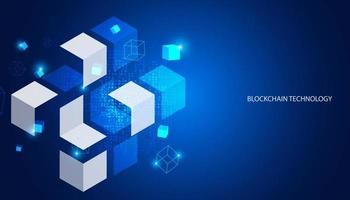 Abstract Square Box Concept Digital Technology Futuristic Modern Cryptocurrency Blockchain Connection Network On blue Background vector