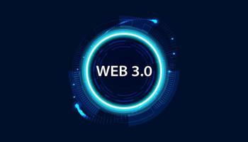 abstracto, web 3.0 y círculo, tecnología o concepto para desarrollar enlaces web, diseño descentralizado, de abajo hacia arriba, consenso sobre fondo azul. moderno digital, futurista vector