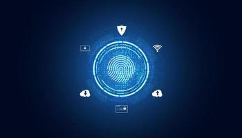 Abstract Fingerprint Scanning Encryption to login Cyber security icons on blue background modern futuristic vector