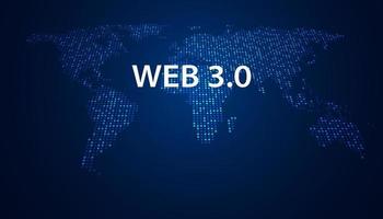 Abstract, Web 3.0 and world map, Technology or Concept to Develop Web Links, Decentralized, Bottom-up Design, Consensus on Blue Background. Modern digital, futuristic vector