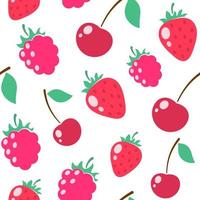 Seamless pattern with cherries, raspberries and strawberries, simple illustration vector