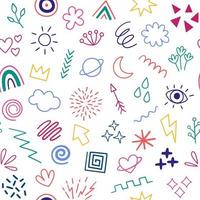 Doodles, abstract hand drawn shapes seamless pattern, simple drawings background vector