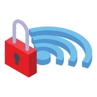 Locked wifi zone icon, isometric style vector