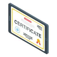 icono de certificado de estudio, estilo isométrico vector