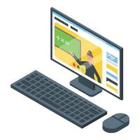 Computer online education icon, isometric style vector
