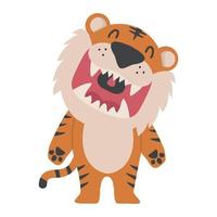 lindo, tigre, boca abierta, rugido, caricatura vector