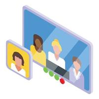 Online conference icon, isometric style vector