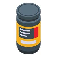 Sport nutrition capsule jar icon, isometric style vector