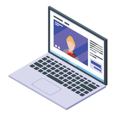 Online training laptop icon, isometric style