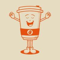 Coffee Cup Character, Retro Mascot Character vector