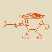 Barbeque Grill Character, Retro Mascot Character vector