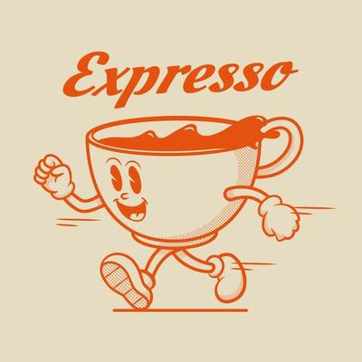 Espresso Coffee Cup Character, Retro Mascot Character