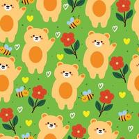 seamless pattern cute bear with flower. cute animal wallpaper for textile, gift wrap paper vector