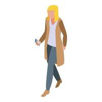 Successful woman with smartphone icon, isometric style vector