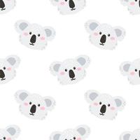 Cute koala face. Vector seamless pattern on white background