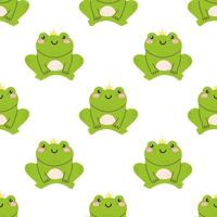 Cute frog with crown. Vector seamless pattern on white background