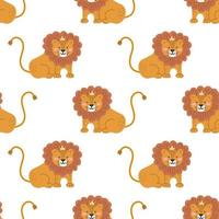 Funny lion with crown. Vector seamless pattern on white background