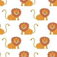 Funny lion with crown. Vector seamless pattern on white background