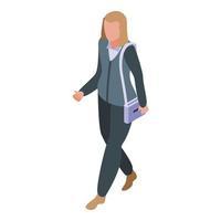 mujer de negocios exitosa con icono de bolsa, estilo isométrico vector