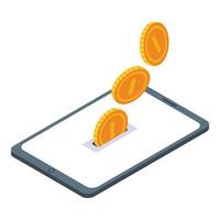 Tablet mobile payment icon, isometric style vector