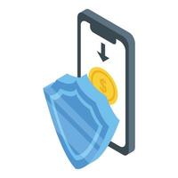 Secured mobile payment icon, isometric style vector