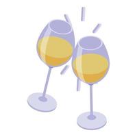 White wine glass cheers icon, isometric style vector