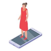 Woman online dating icon, isometric style vector