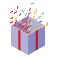 icono de caja de regalo de confeti, estilo isométrico vector