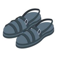 Black color sandals icon, isometric style vector