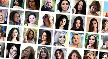 Collage group portraits of young caucasian girls for social medi photo