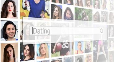 Dating. The text is displayed in the search box on the backgroun photo