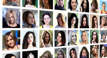 Collage group portraits of young caucasian girls for social medi photo