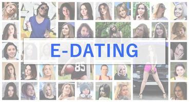 E-dating. The title text is depicted on the background of a coll photo