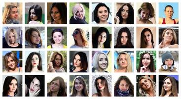 Collage group portraits of young caucasian girls for social medi photo