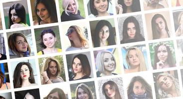 Collage group portraits of young caucasian girls for social medi photo