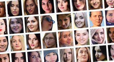 Collage group portraits of young caucasian girls for social medi photo